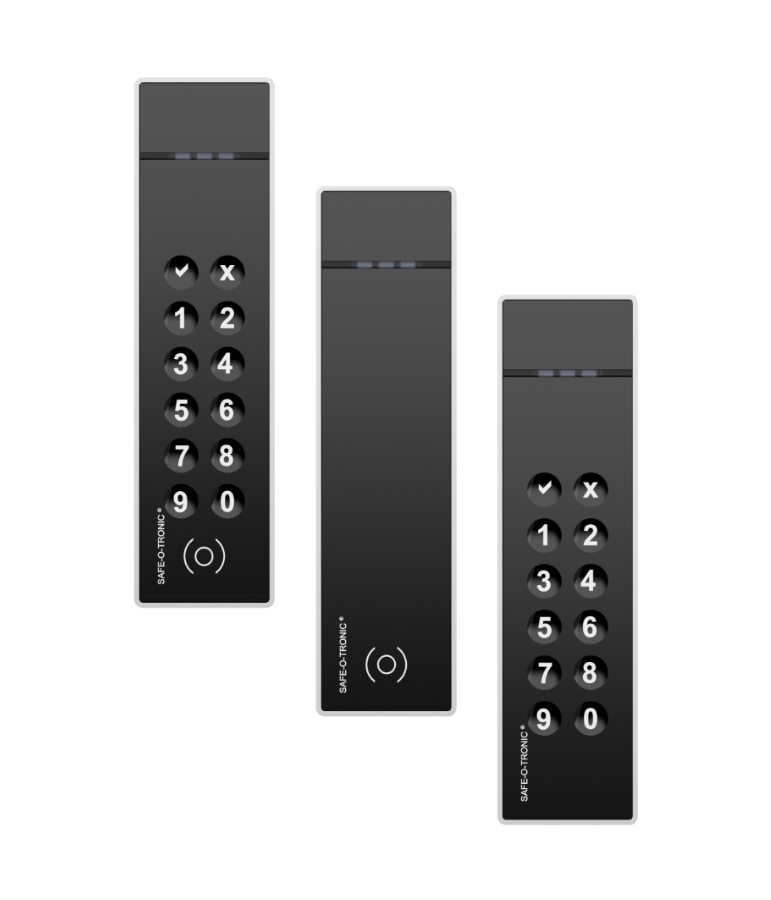 3 Produktbilder Safe-O-Tronic LSW,  Frontalansicht, mit und ohne RFID, Mit und ohne PIN-Pad